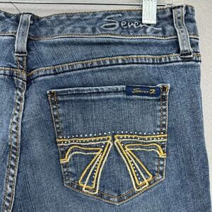 Seven7 Premium Denim Capri Jeans SZ 10 Blue Embellished Pockets Whiskers Faded